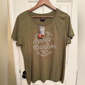 New Harley-Davidson Olive Green Script Logo Short Sleeve Tee large Maine